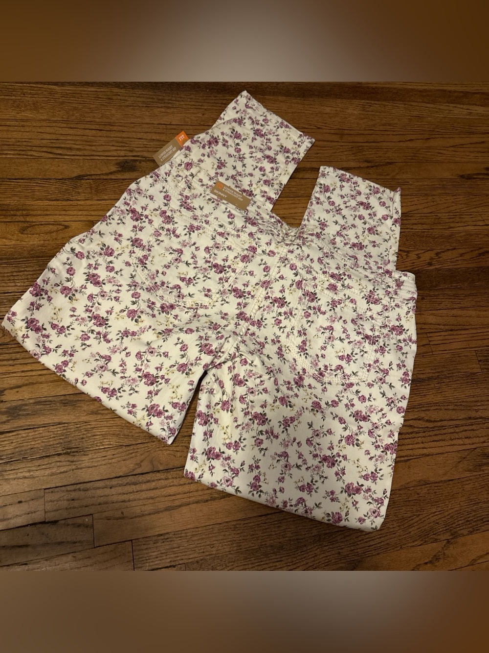 Mossimo Supply Co. White Skinny Jeans with Pink Floral Print